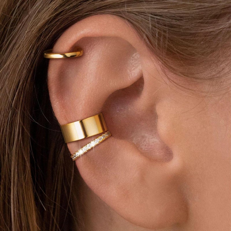 Moodear 3PCS Ear Cuffs Non Piercing Earrings for Women - Dainty Thin 14K Gold Plated Clip On Earrings Cartilage Cuff Set, Stackable Huggie Hoop Fake Piercing Jewelry - Image 2